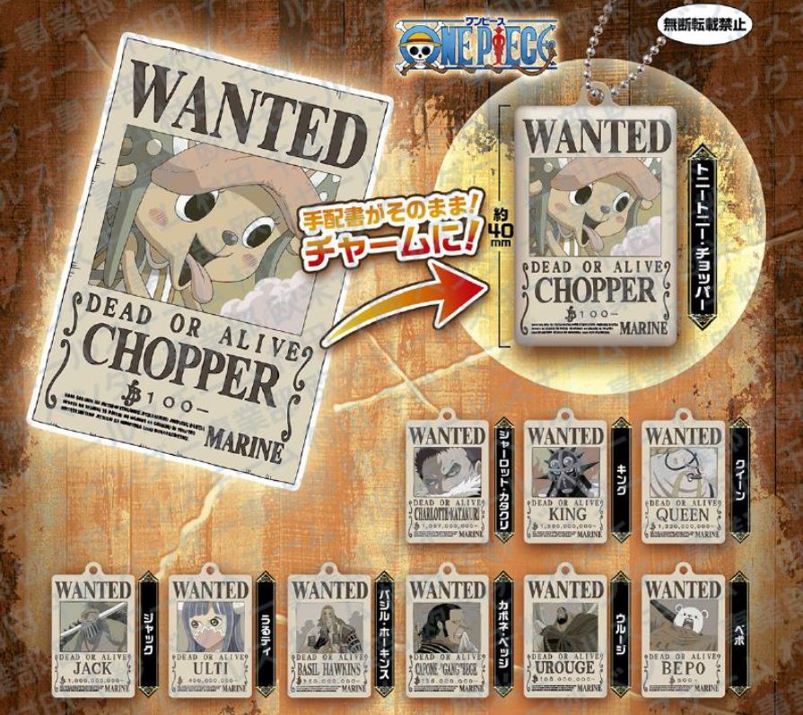 One Piece - verschiedene Wanted Steckbriefe - Schlüsselanhänger - Gashapon Bag